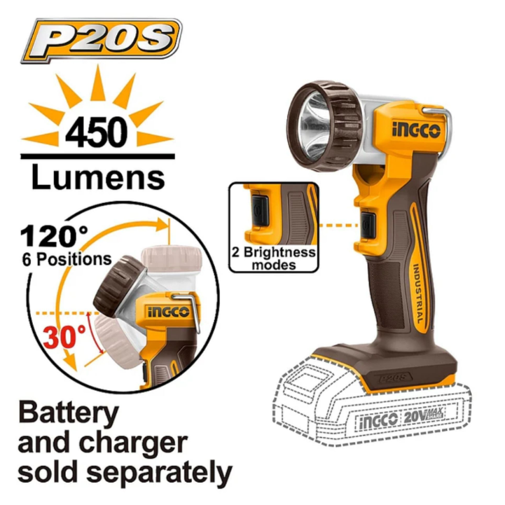 INGCO 20V CORDLESS WORK LAMP 450LM (BARE)