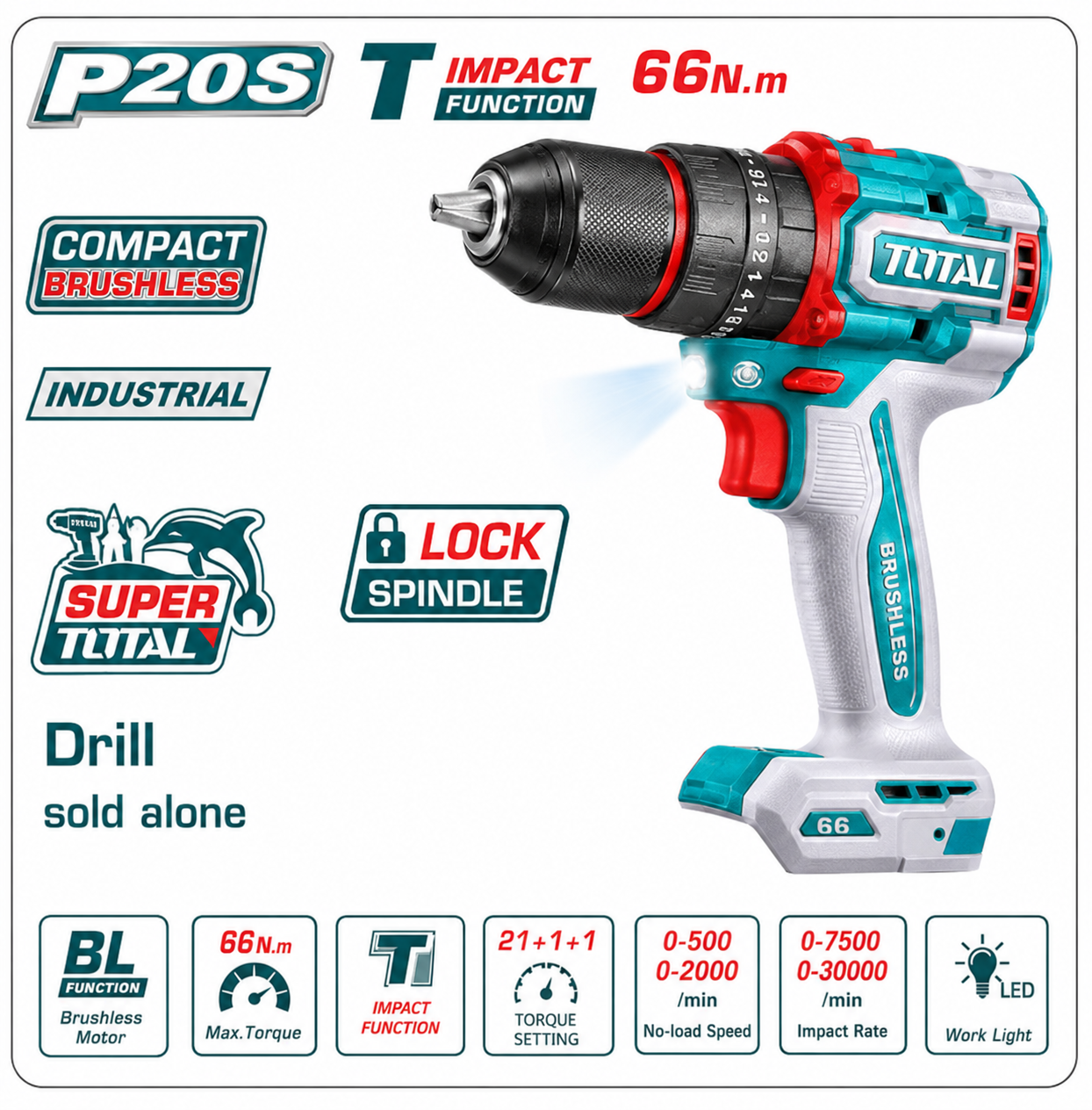 BRUSHLESS CORDLESS IMPACT DRILL ECL-ID66N (TIDLI206681)