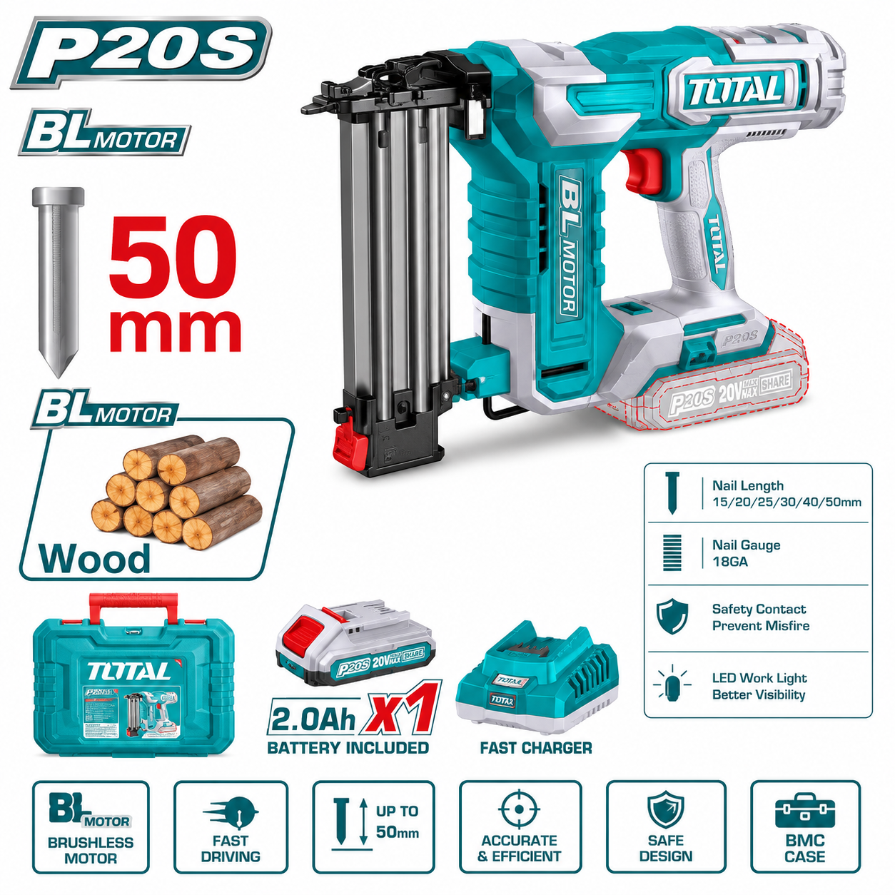 CORDLESS BRAD NAILER 50MM INCLUDED B&C ECL-BN5B (TCBNLI5008)