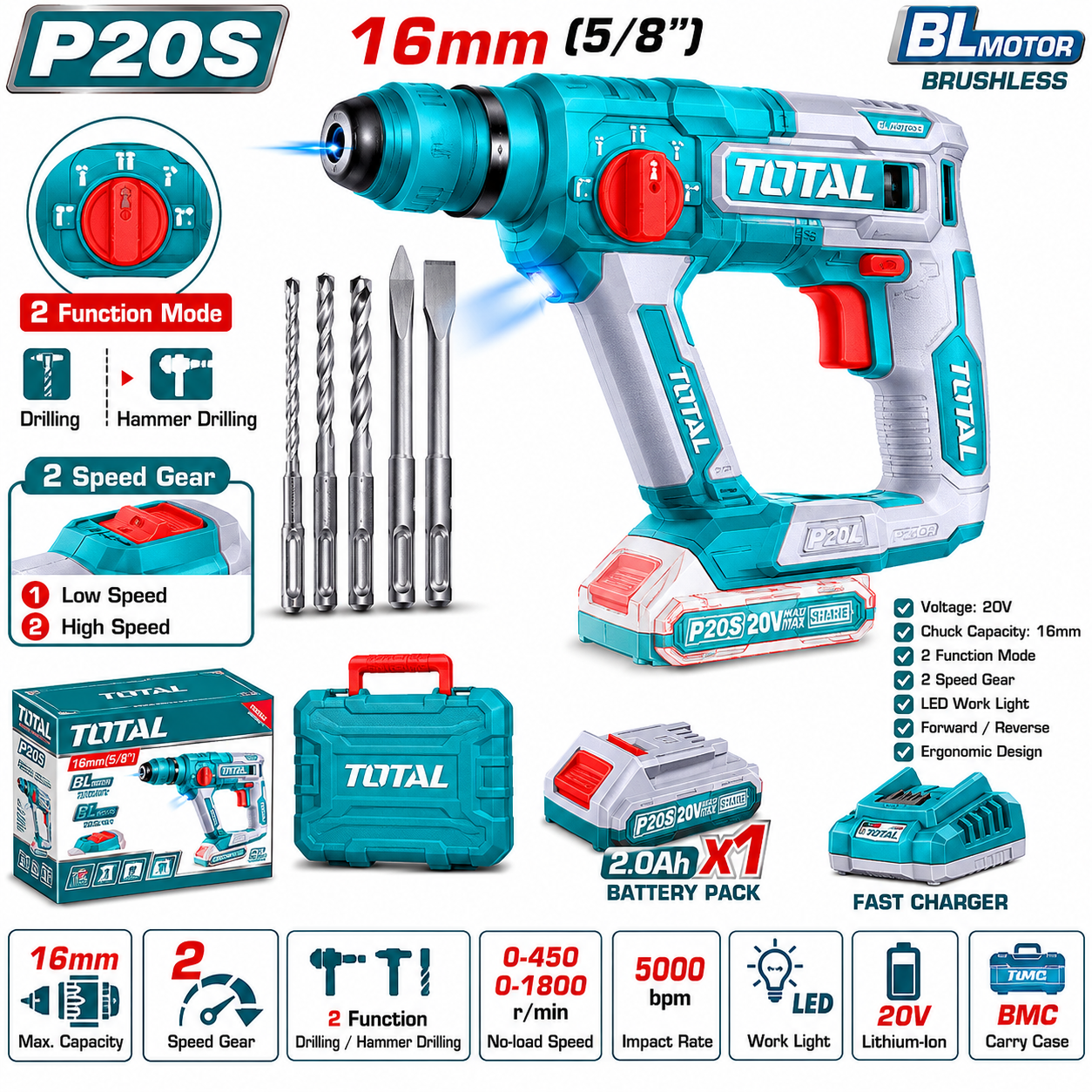 CORDLESS ROTARY HAMMER 16MM EX. B&C ECL-RH16N (TRHLI20168)
