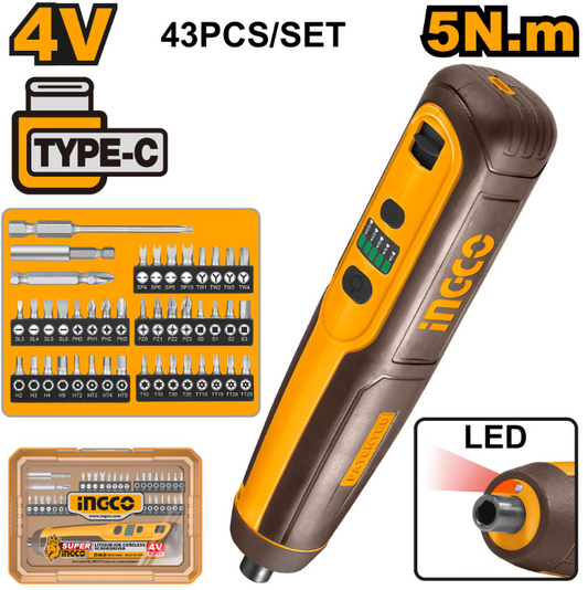 INGCO S/DRIVER CORDLESS 4V + BITS IN PLAS BOX