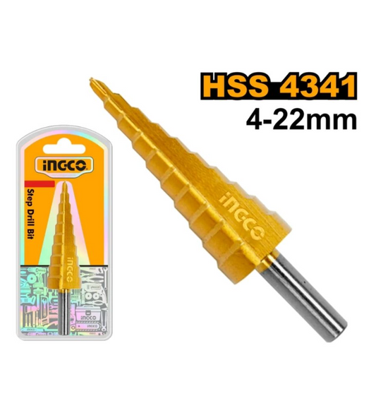 INGCO DRILL BIT STEP 4341 SHANK RND 0.4-22MM