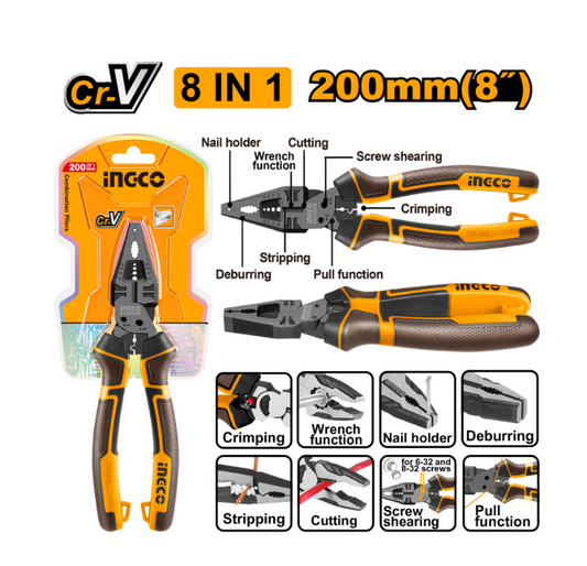 INGCO PLIER MULTI/F COMBINATION 8 IN 1 200MM CR-V
