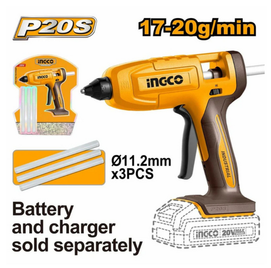 INGCO 20V PS+ C/L GLUE GUN + 3 STICK BARE NO B/C