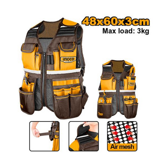INGCO TOOL VEST ADJ STRAPS 48X60X3CM 17 POCKET 3KG
