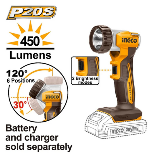 INGCO 20V CORDLESS WORK LAMP 450LM (BARE)