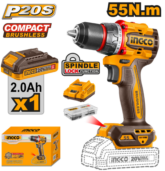 INGCO 20V CORDLESS DRILL 55NM KIT