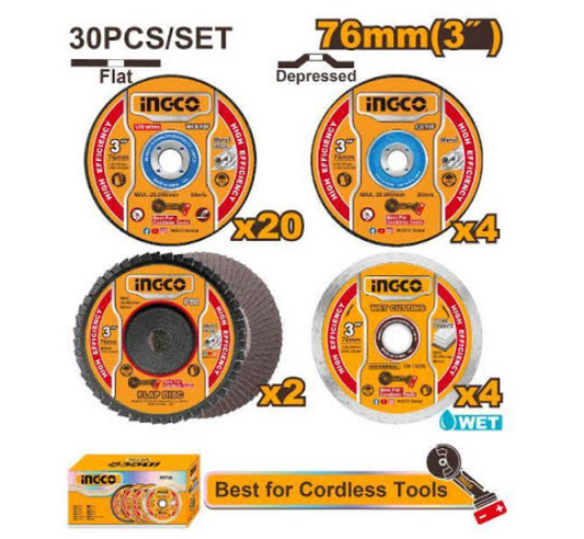 INGCO 76MM MINI GRINDER DISC SET 30PCS ASSORTED