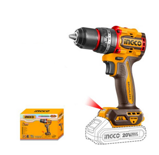 INGCO 20V PS+ C/L DRILL B/L 66NM IMP KIT +ACC