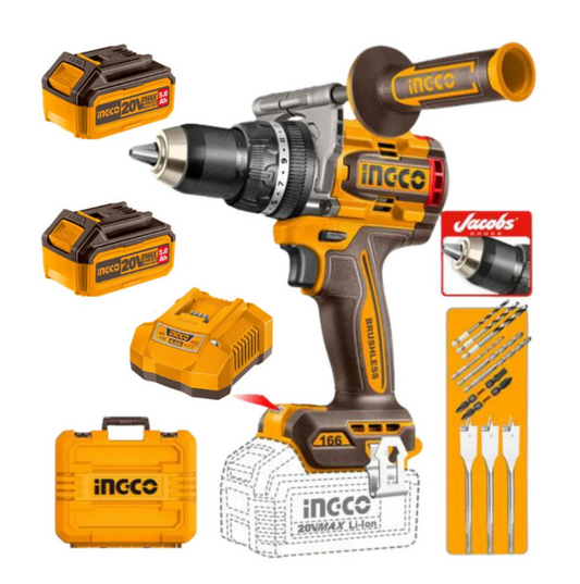 INGCO 20V IMPACT DRILL 166NM KIT 2 X 5.0AH BATT AND CHARGER
