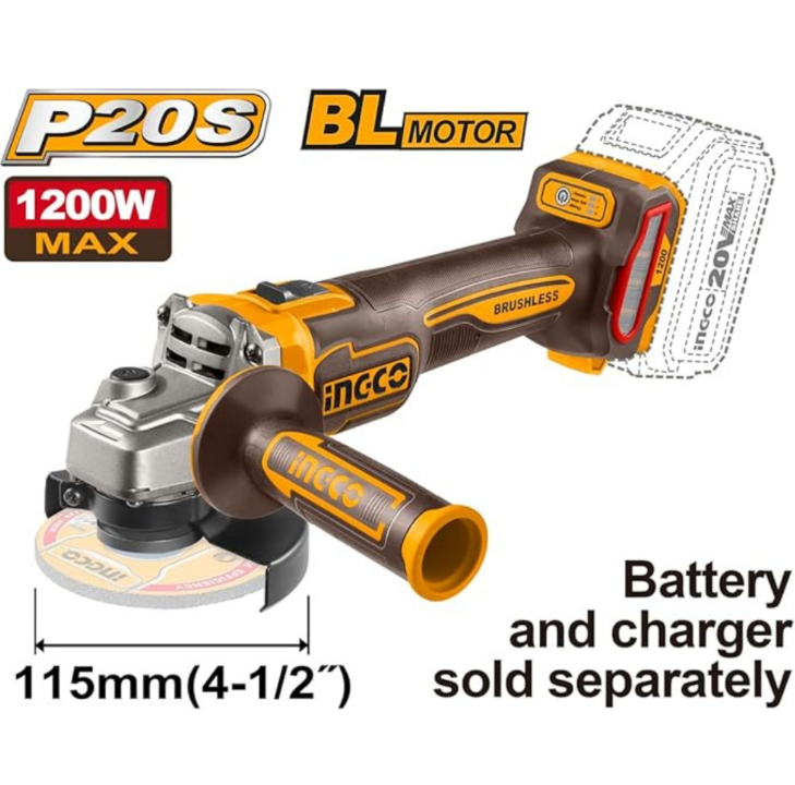 INGCO 20V CORDLESS ANGLE GRINDER 115MM 1200W BARE