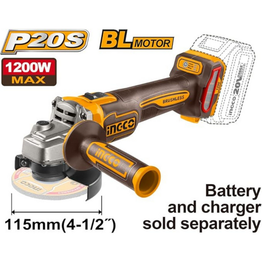 INGCO 20V CORDLESS ANGLE GRINDER 115MM 1200W BARE