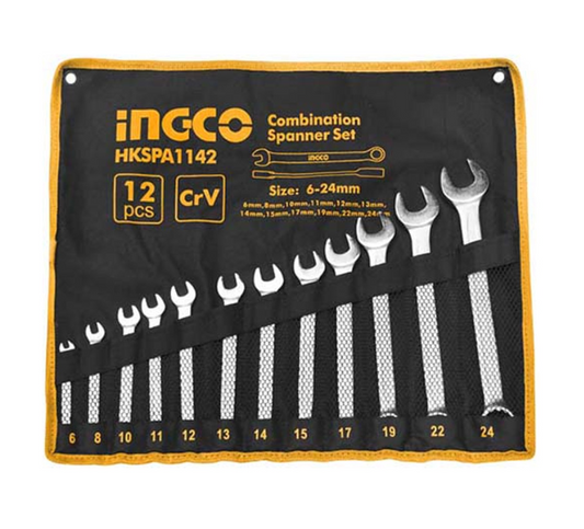 INGCO SPANNER SET COMB 6-24MM POUCH 12PC