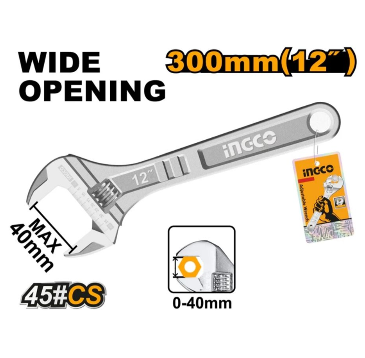 INGCO WRENCH ADJUSTABLE 300MM 12"