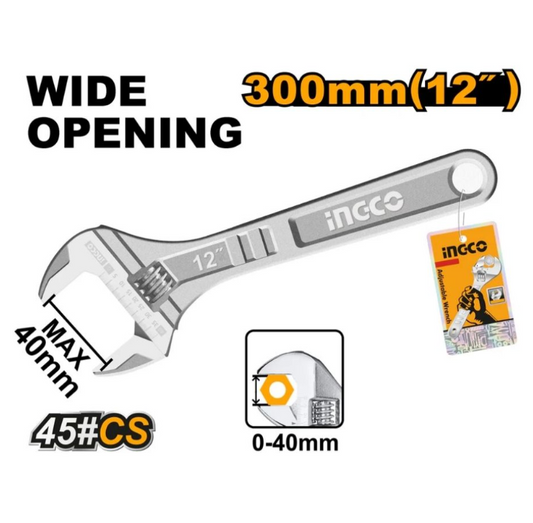 INGCO WRENCH ADJUSTABLE 300MM 12"