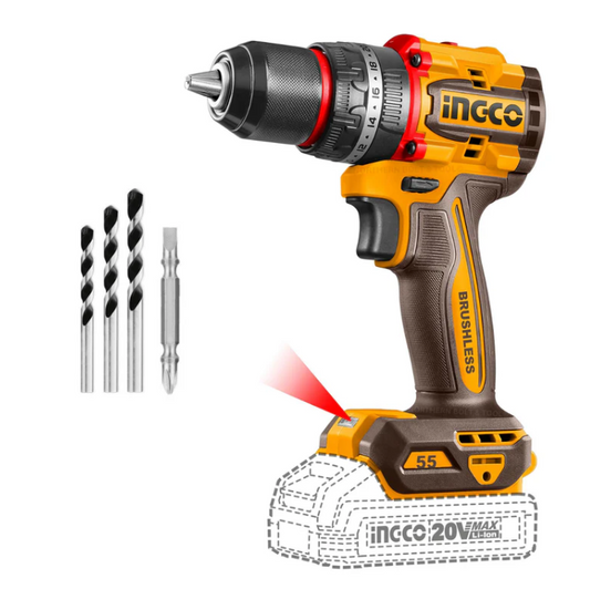 INGCO 20V PS+ C/L DRILL B/LESS 55NM IPP + ACC